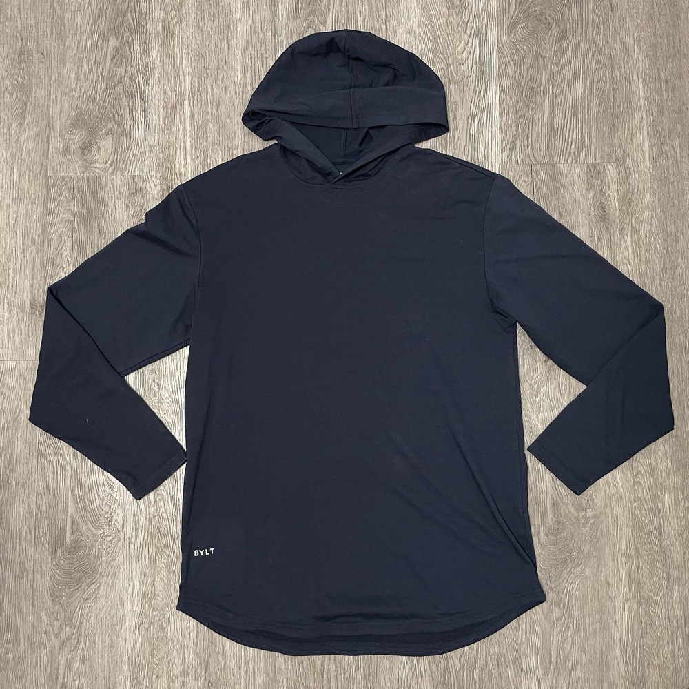 BYLT Hoodie Mens Large Blue Drop Cut Long Sleeve Golf Performance Tech